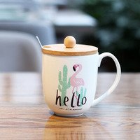 Чашка с крышкой и ложкой "Hello Flamingo"